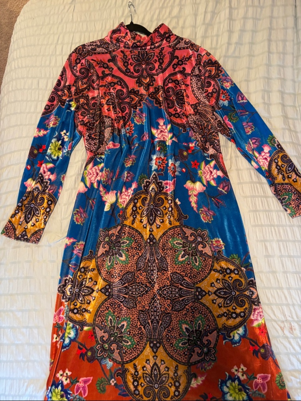 Multicolor Velvet Floral Paisley Long Sleeve Women's Dress